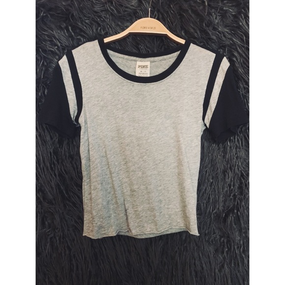 Heather gray varsity-style cutoff tee - Picture 1 of 3